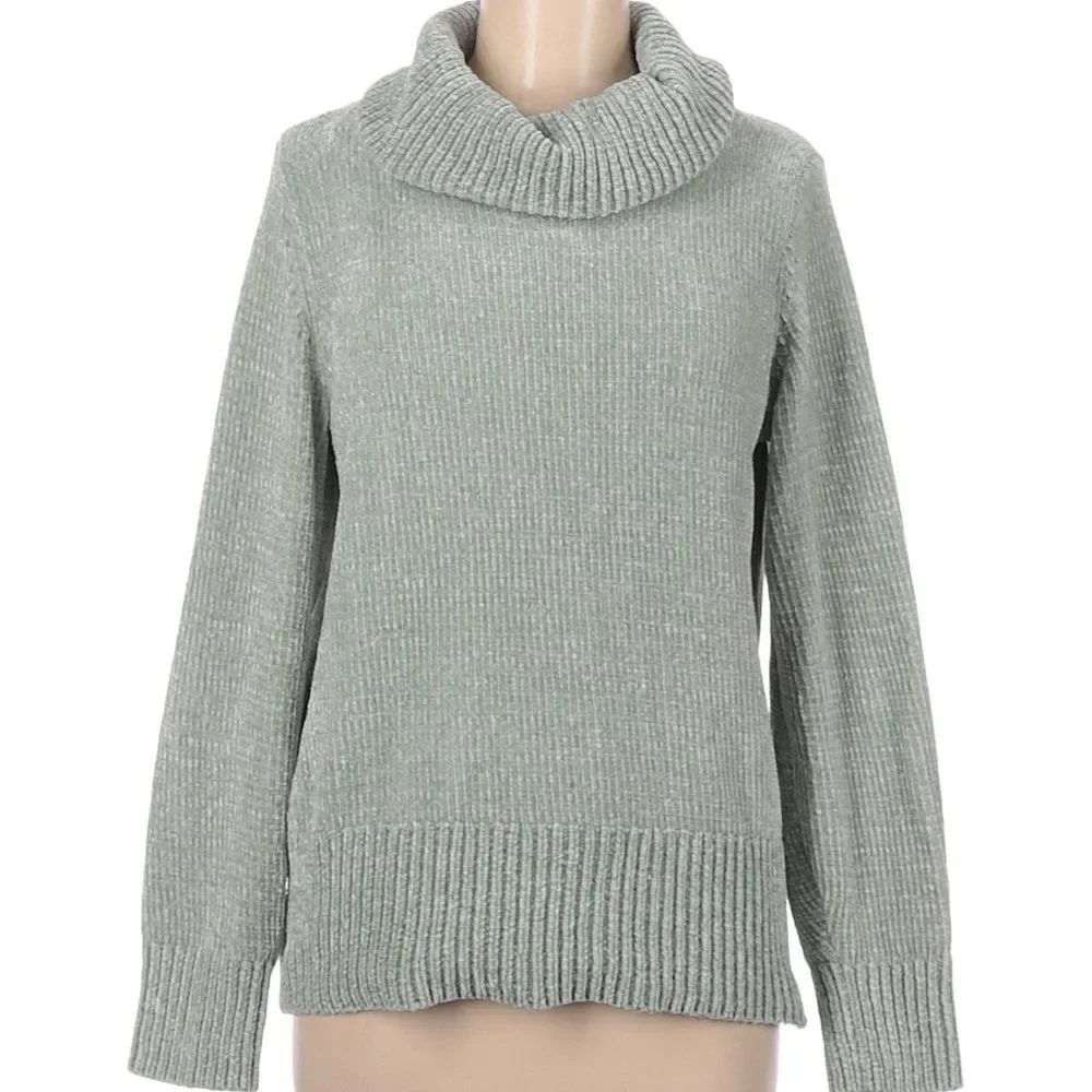 LOFT Moss Green Chenille Mock Neck Sweater Sz M EUC